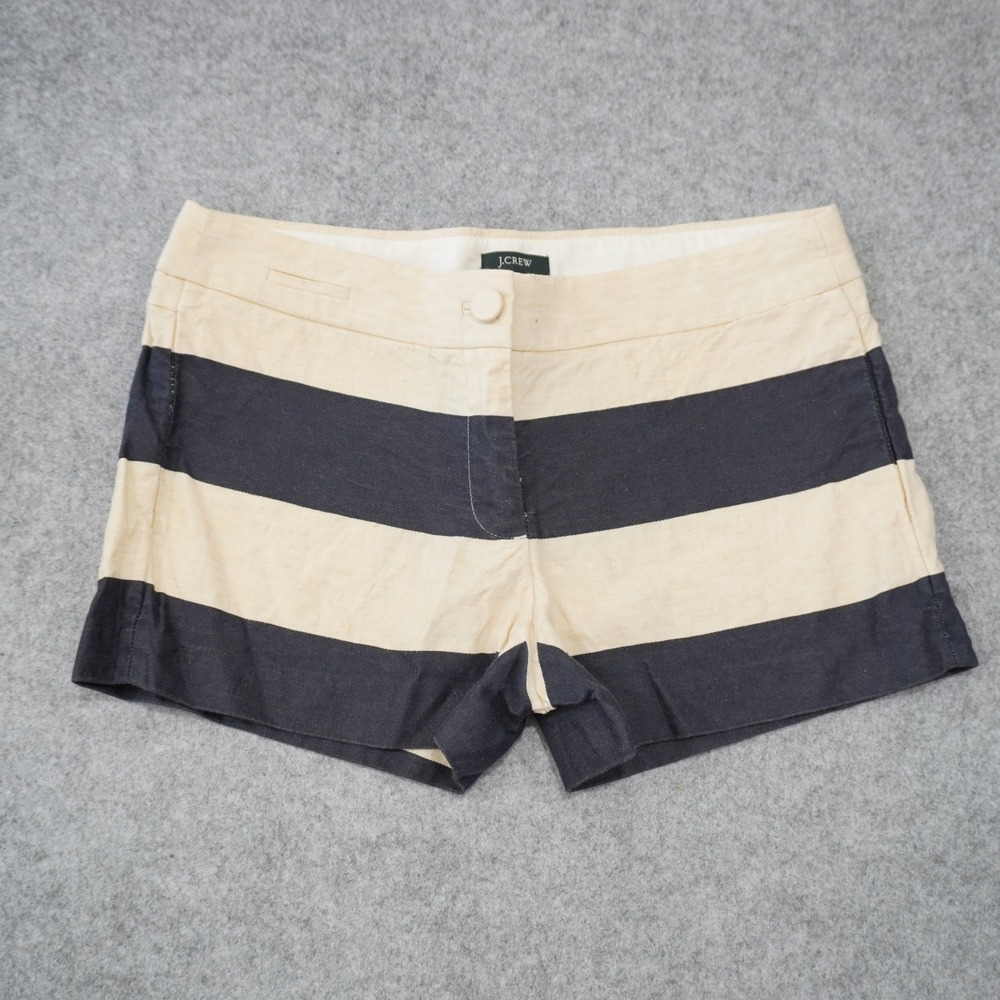 J.Crew Size 4 Striped Linen Shorts Womens Navy Cream Excellent Nautical Summer